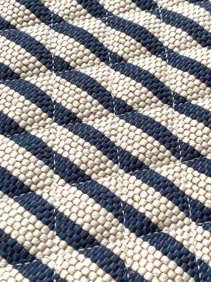 Chanel Large Woven Raffia Striped O-Case Pouch Bag Navy and White (26C)