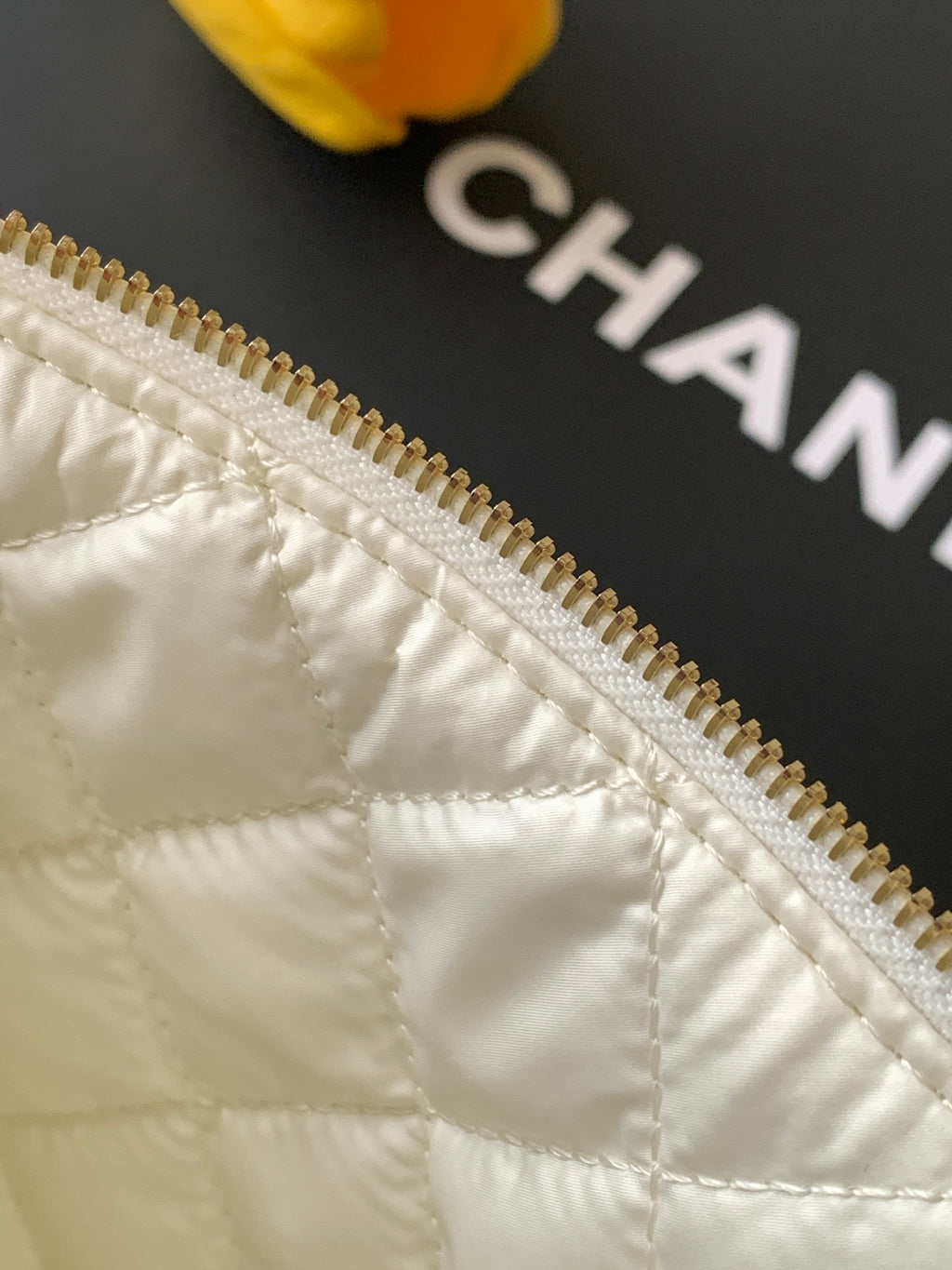 Chanel Small Woven Raffia Striped O-Case Pouch Bag Beige and White (26C)