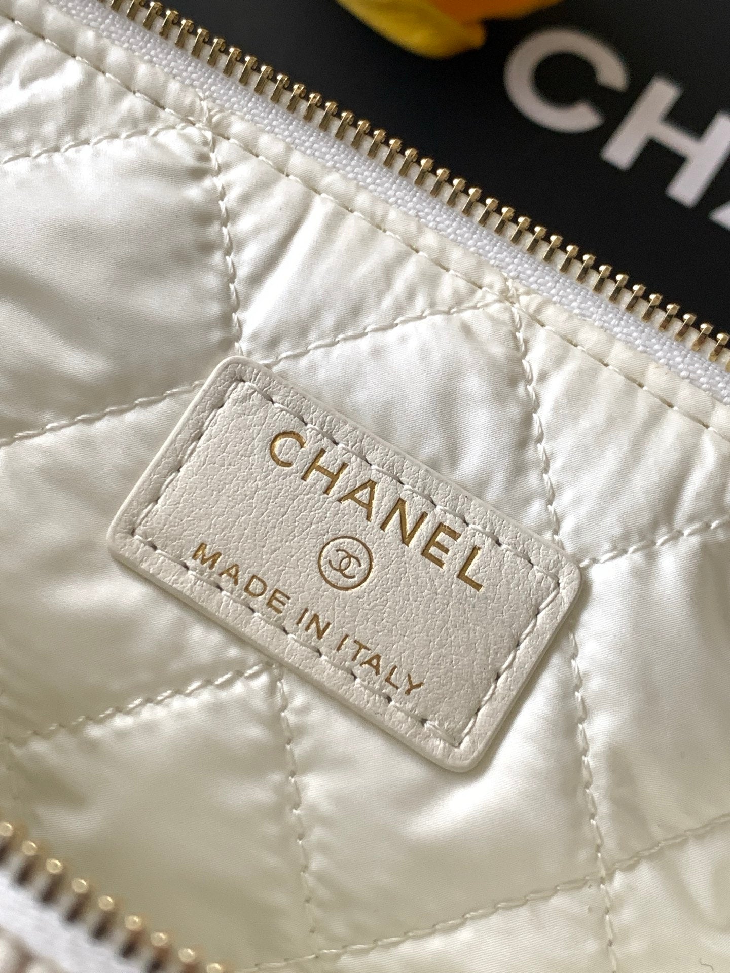 Chanel Small Woven Raffia Striped O-Case Pouch Bag Beige and White (26C)