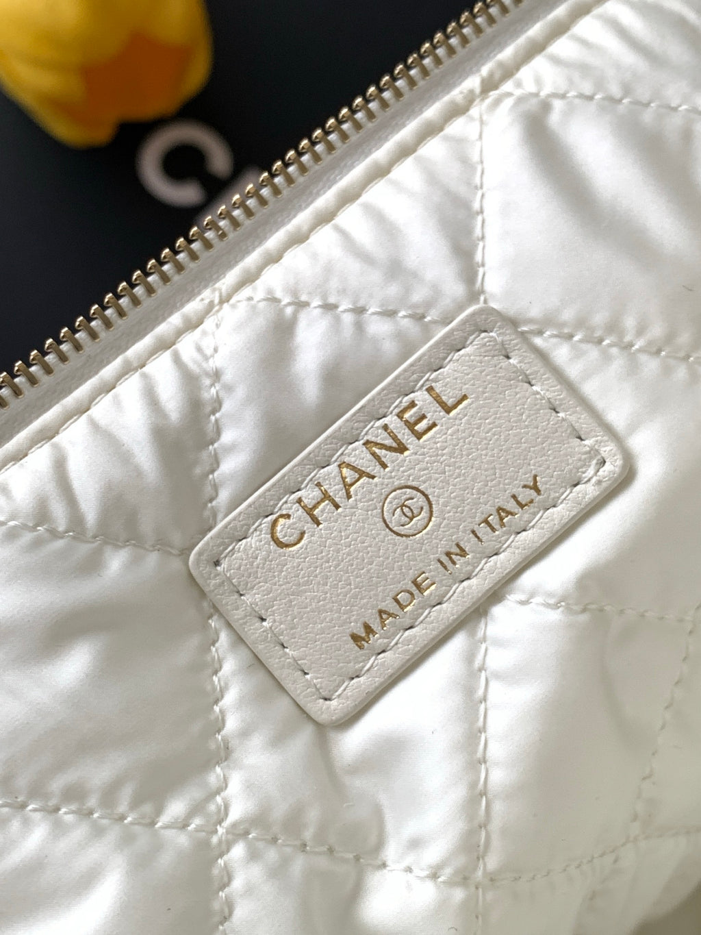 Chanel Large Woven Raffia Striped O-Case Pouch Bag Beige and White (26C)