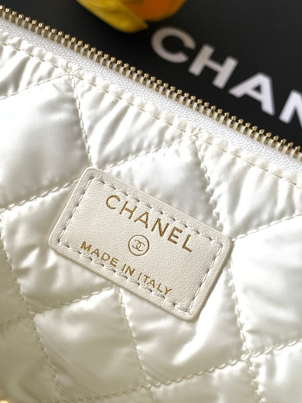 Chanel Large Woven Raffia Striped O-Case Pouch Bag Black and White (26C)