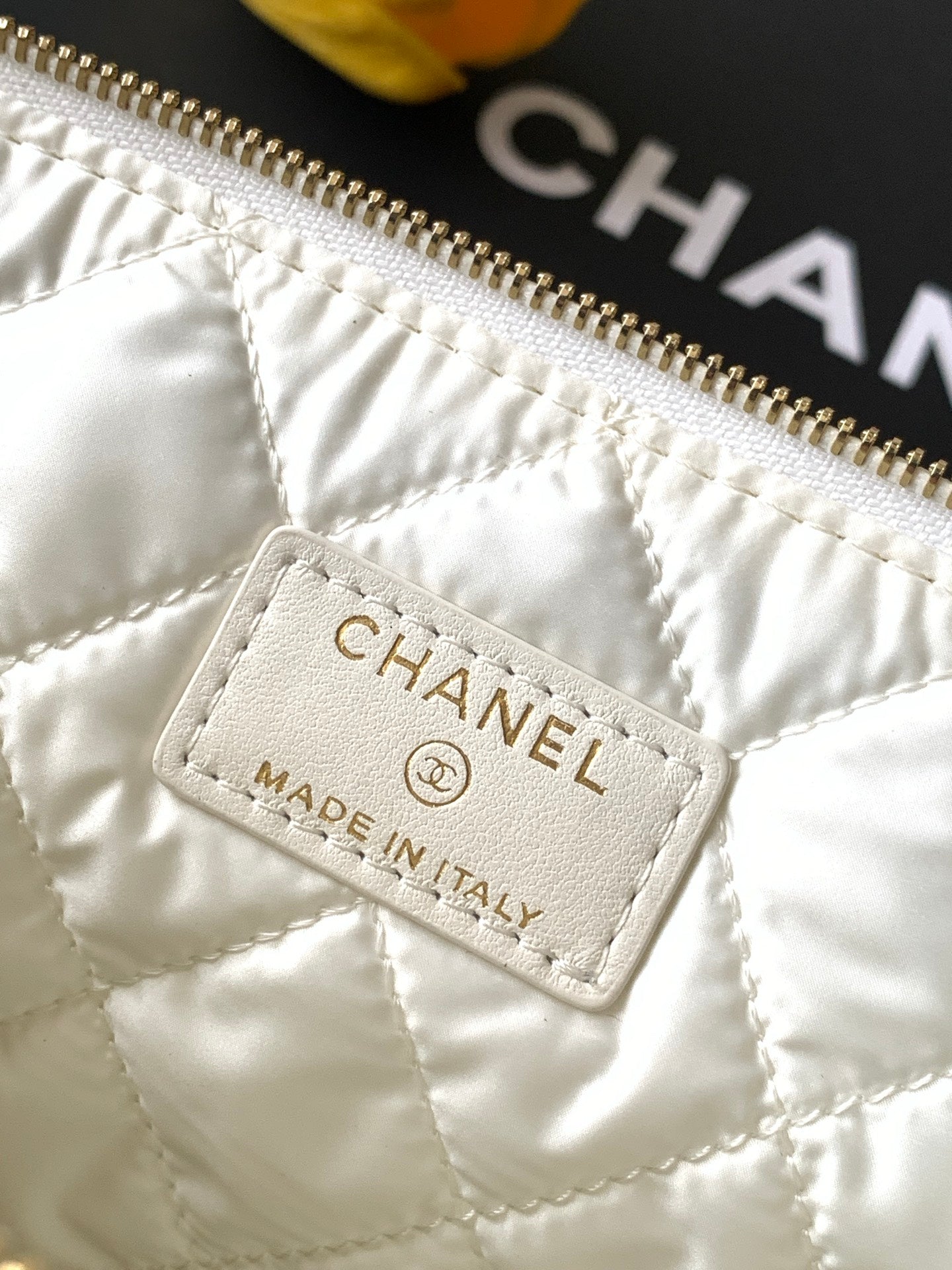 Chanel Large Woven Raffia Striped O-Case Pouch Bag Black and White (26C)