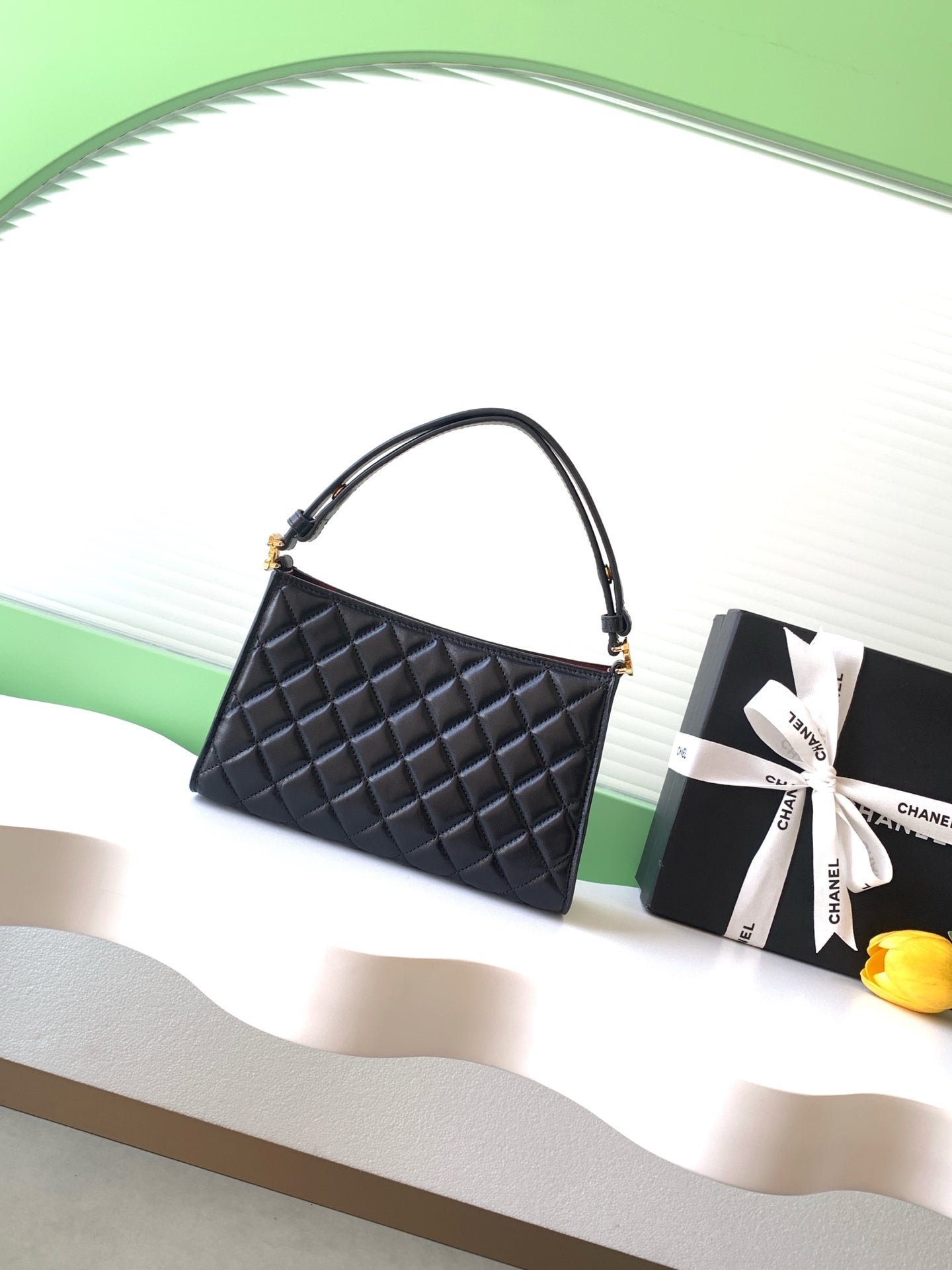 Chanel Small Quilted Lambskin Underarm Hobo Bag Black with Gold Hardware (26X Holiday Edition)