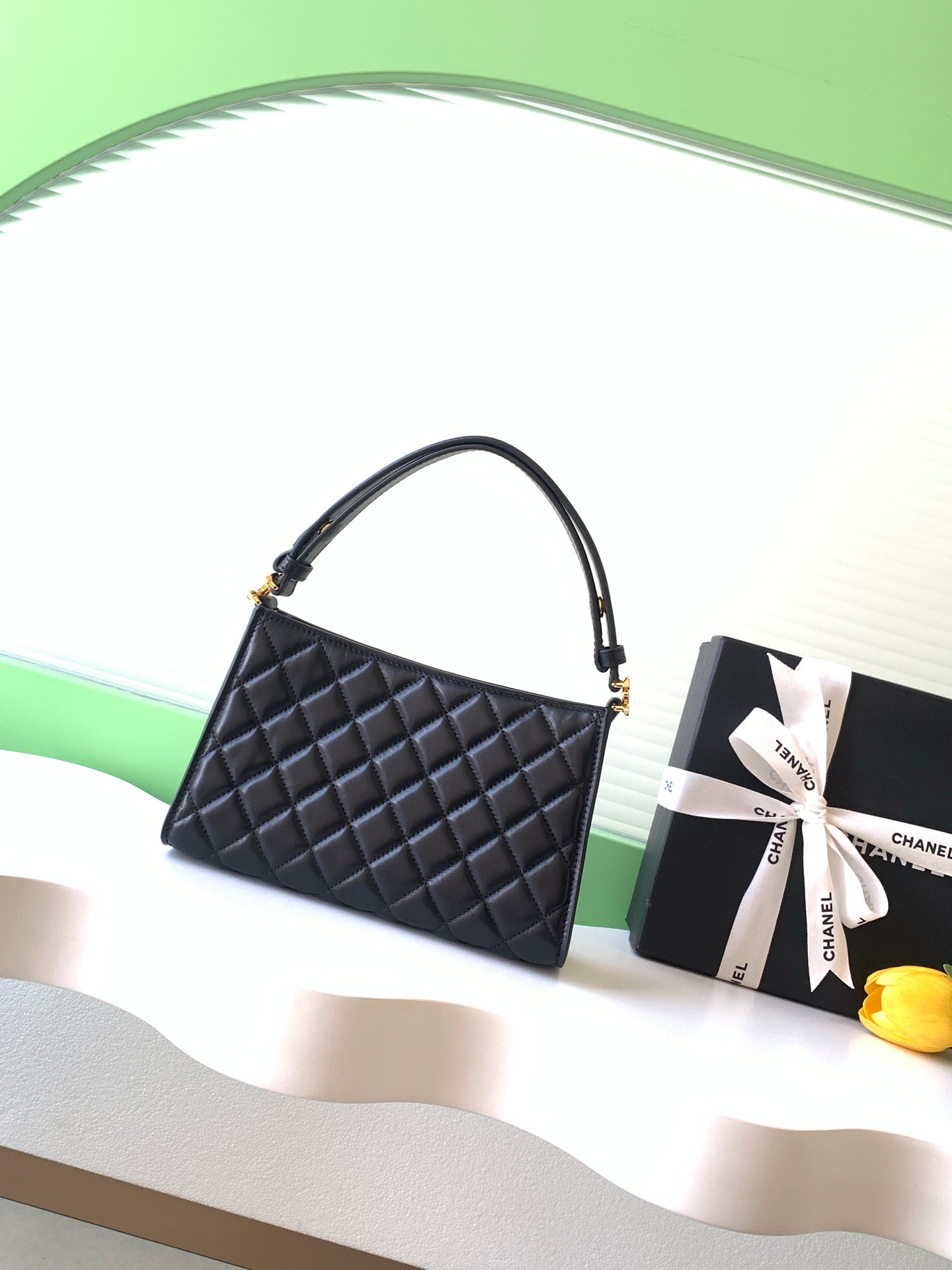 Chanel Small Quilted Lambskin Underarm Hobo Bag Black with Gold Hardware (26X Holiday Edition)