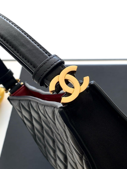 Chanel Small Quilted Lambskin Underarm Hobo Bag Black with Gold Hardware (26X Holiday Edition)
