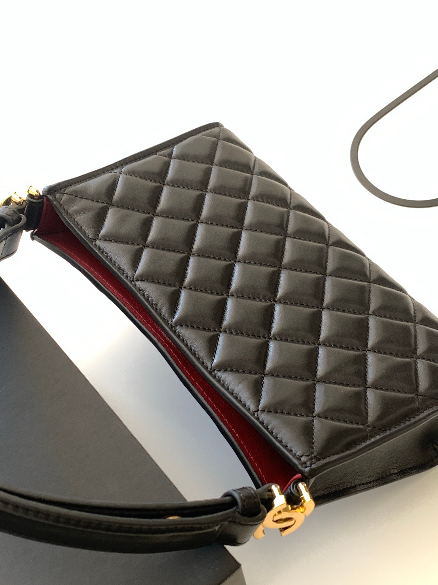 Chanel Small Quilted Lambskin Underarm Hobo Bag Black with Gold Hardware (26X Holiday Edition)