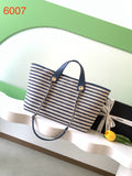 Chanel Small Striped Woven Deauville Shopping Tote Bag Navy and White (26C)