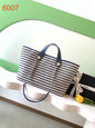 Chanel Small Striped Woven Deauville Shopping Tote Bag Navy and White (26C)