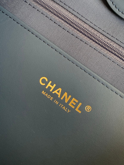 Chanel Small Striped Woven Deauville Shopping Tote Bag Navy and White (26C)