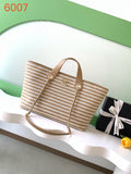 Chanel Small Striped Woven Deauville Shopping Tote Bag Beige and White (26C)