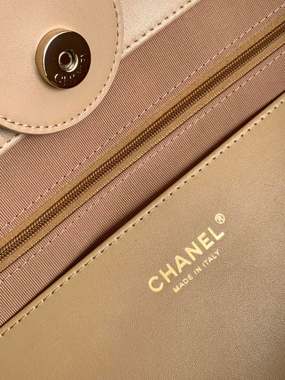 Chanel Small Striped Woven Deauville Shopping Tote Bag Beige and White (26C)