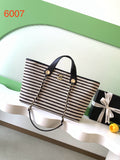 Chanel Small Striped Woven Deauville Shopping Tote Bag Black and White (26C)