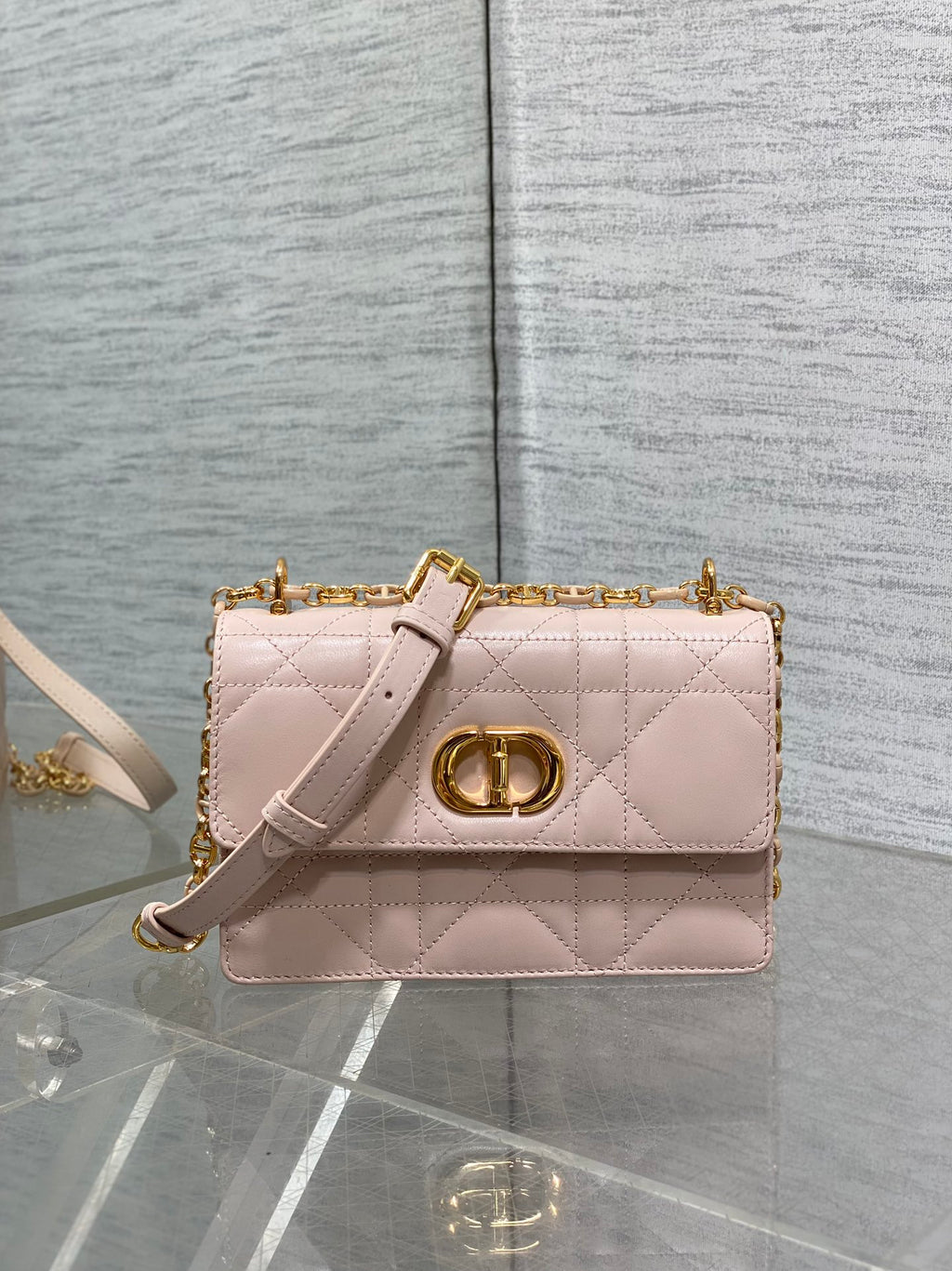 Dior Mini Miss Caro Bag Powder Pink Cannage Calfskin with Gold Hardware