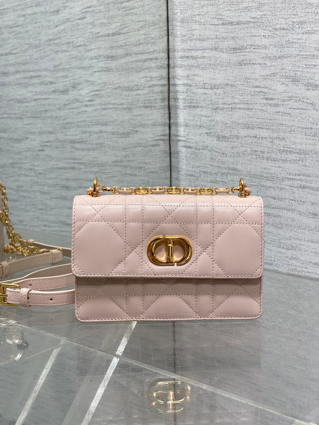 Dior Mini Miss Caro Bag Powder Pink Cannage Calfskin with Gold Hardware