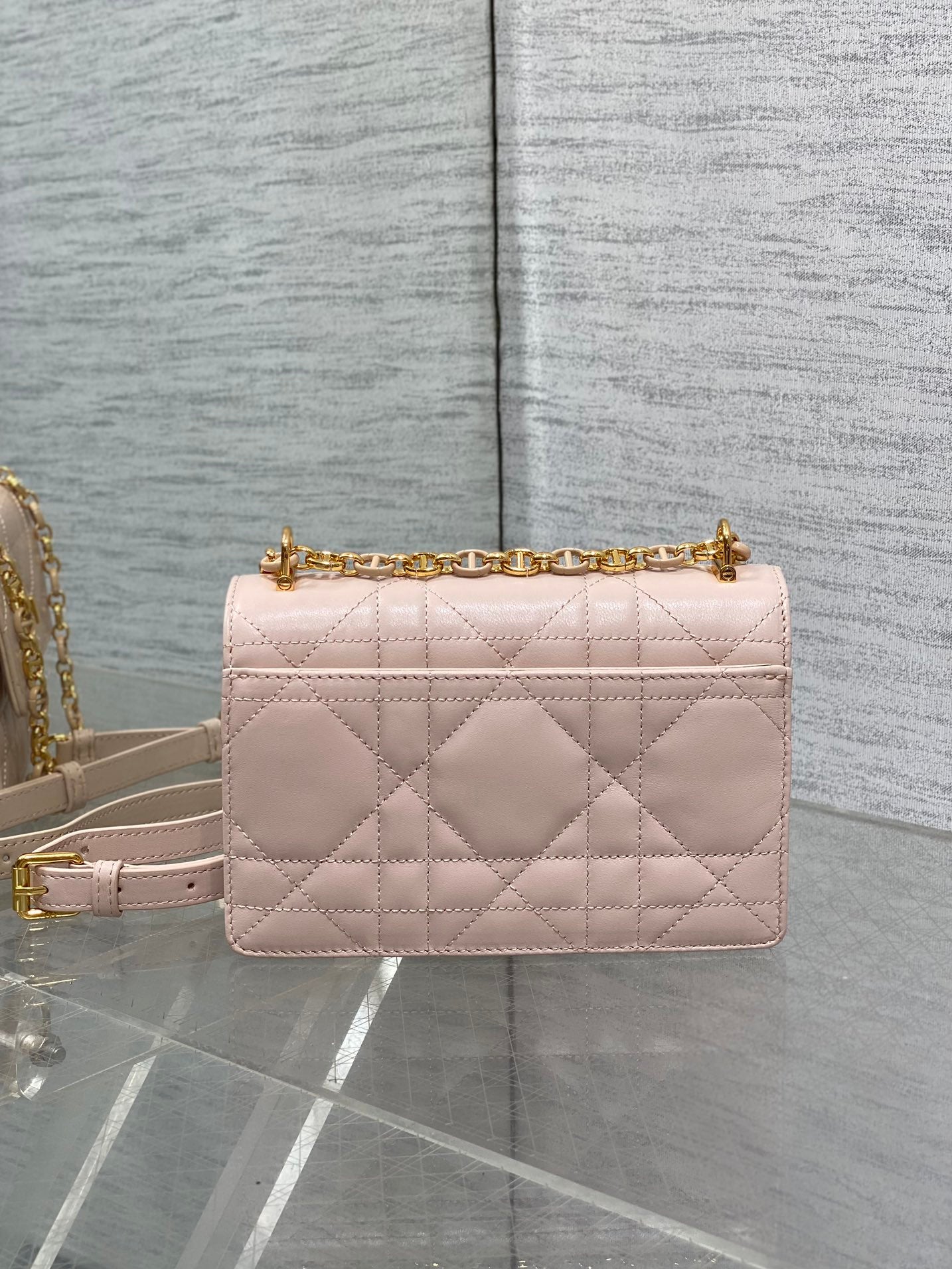 Dior Mini Miss Caro Bag Powder Pink Cannage Calfskin with Gold Hardware