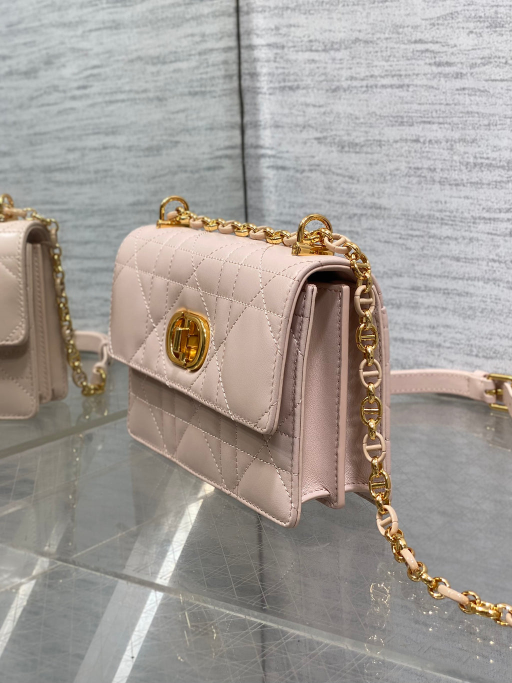 Dior Mini Miss Caro Bag Powder Pink Cannage Calfskin with Gold Hardware