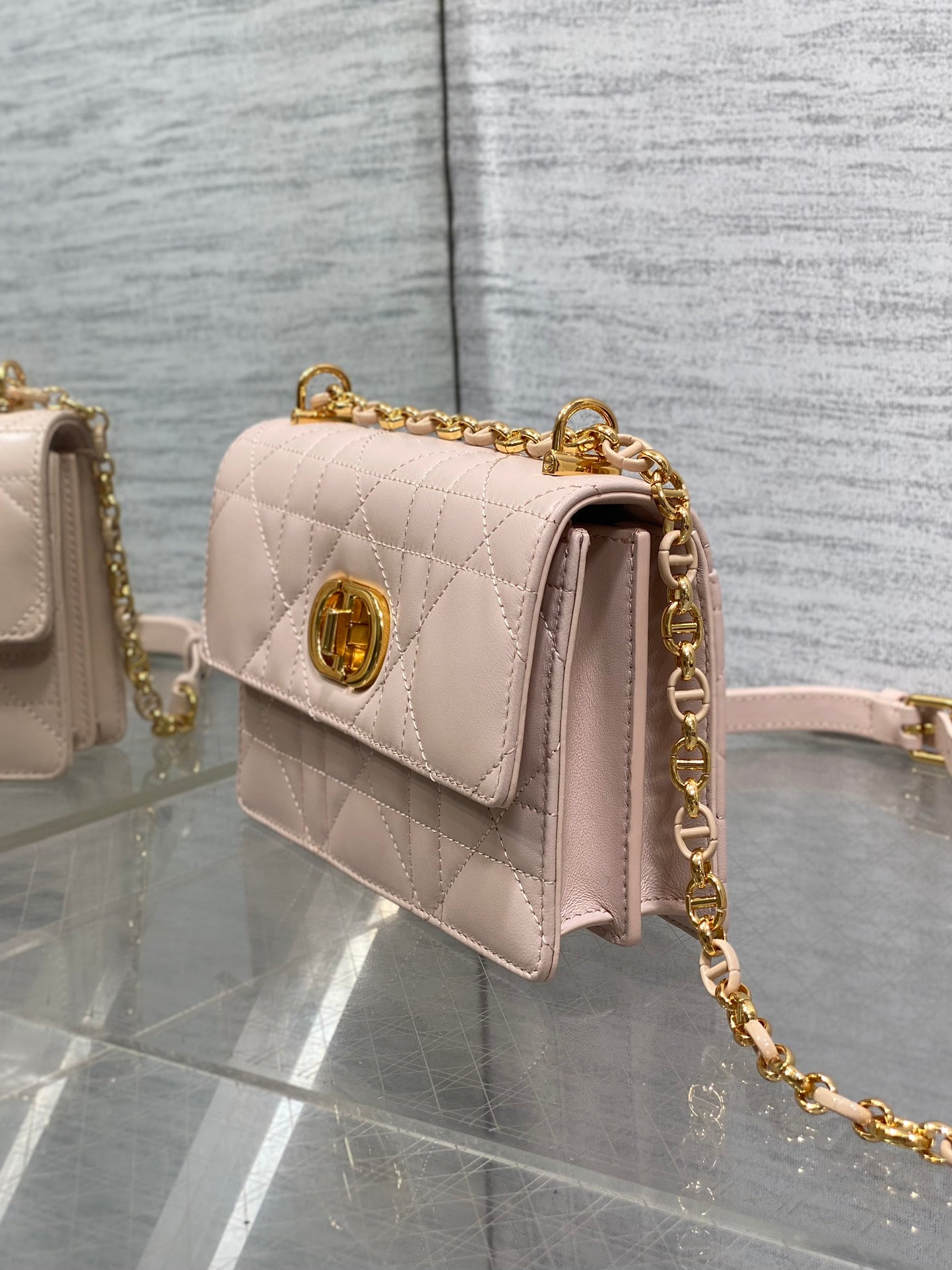 Dior Mini Miss Caro Bag Powder Pink Cannage Calfskin with Gold Hardware