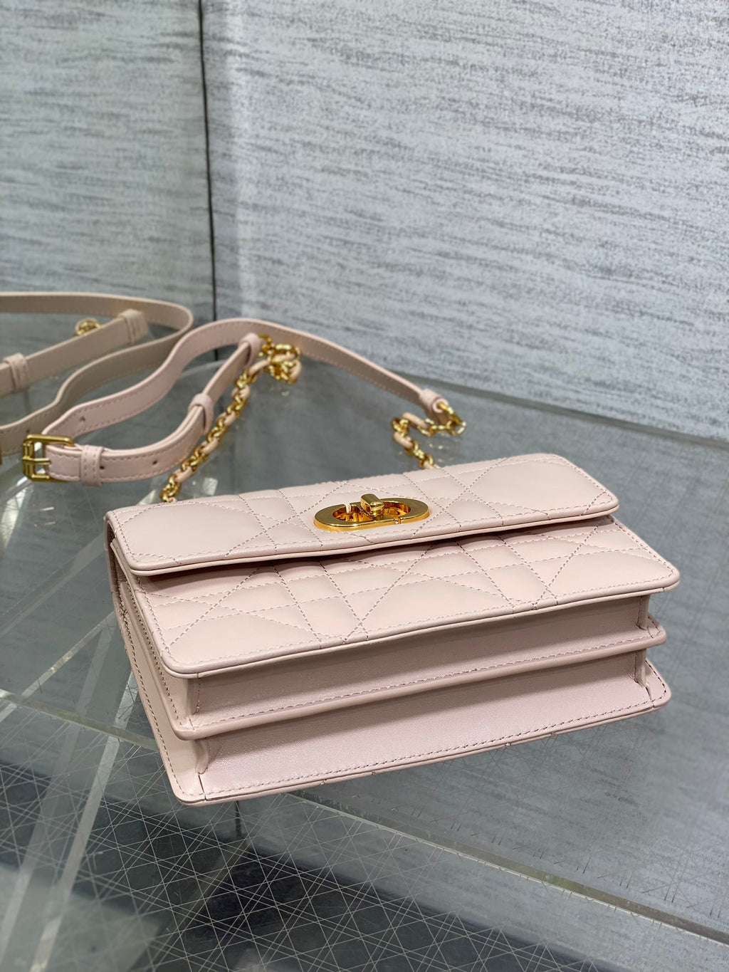 Dior Mini Miss Caro Bag Powder Pink Cannage Calfskin with Gold Hardware