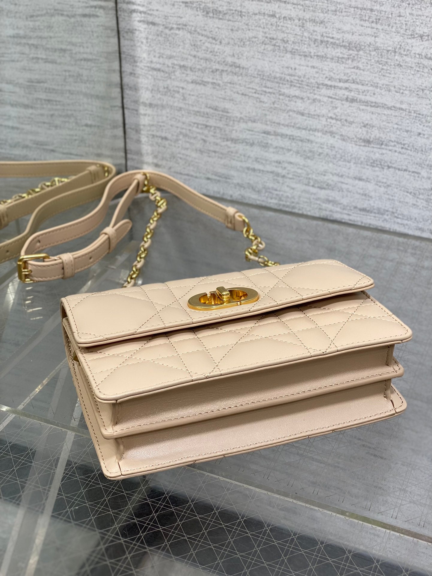 Dior Mini Miss Caro Bag Beige Cannage Calfskin with Gold Hardware