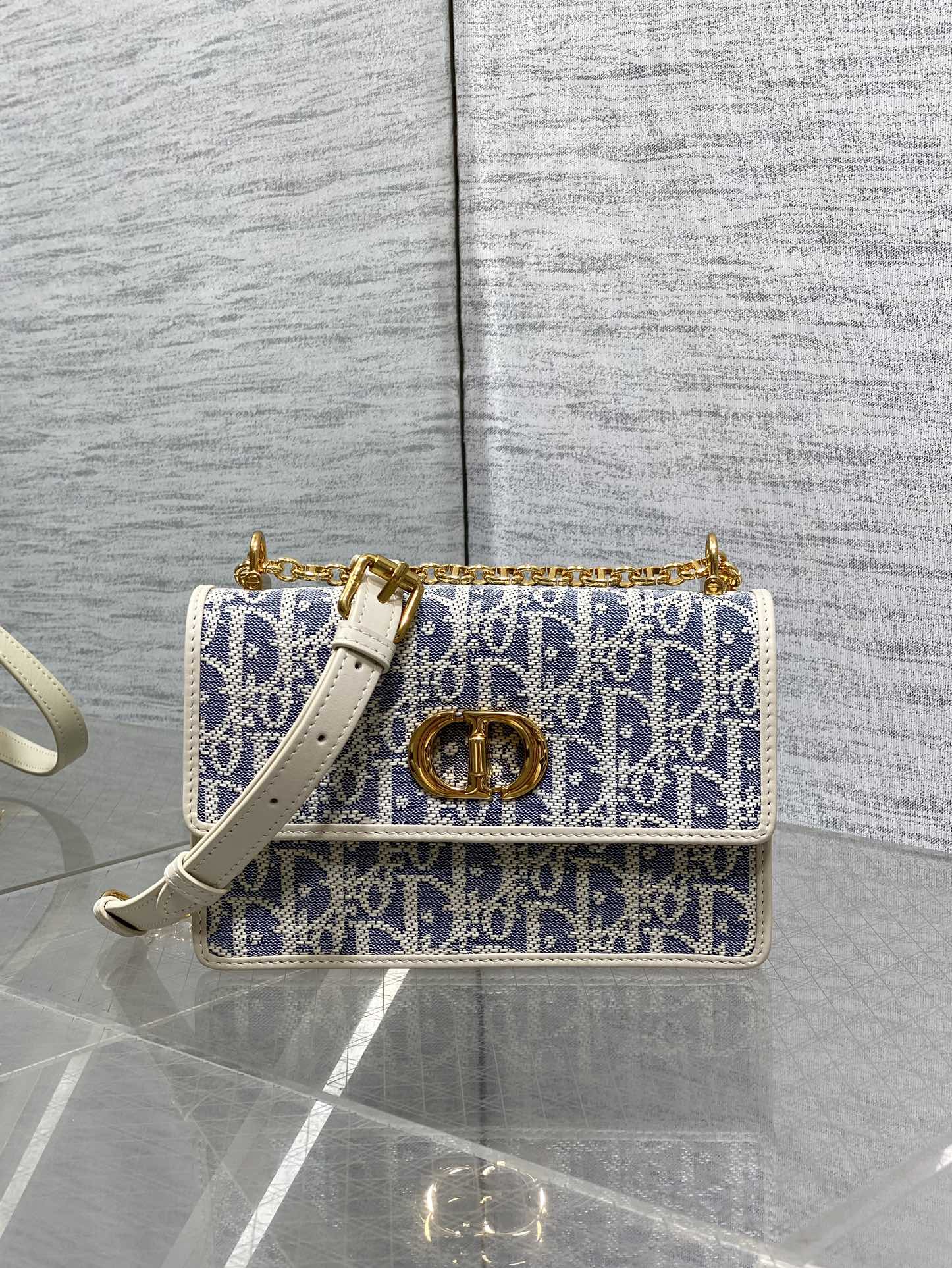 Dior Mini Miss Caro Bag Blue Dior Oblique Jacquard with Gold Hardware
