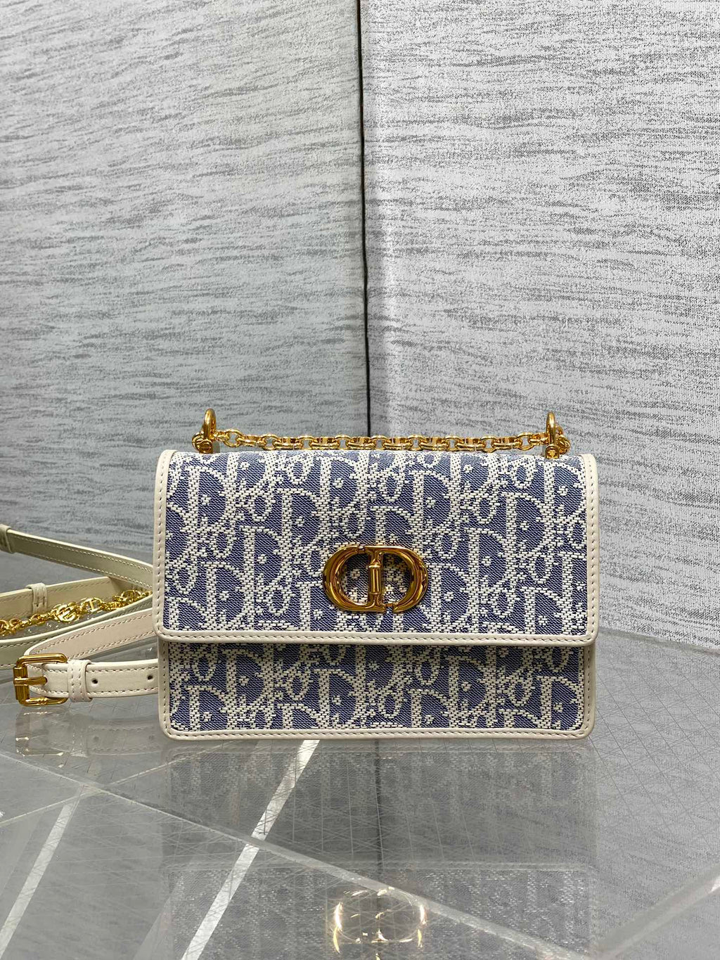 Dior Mini Miss Caro Bag Blue Dior Oblique Jacquard with Gold Hardware