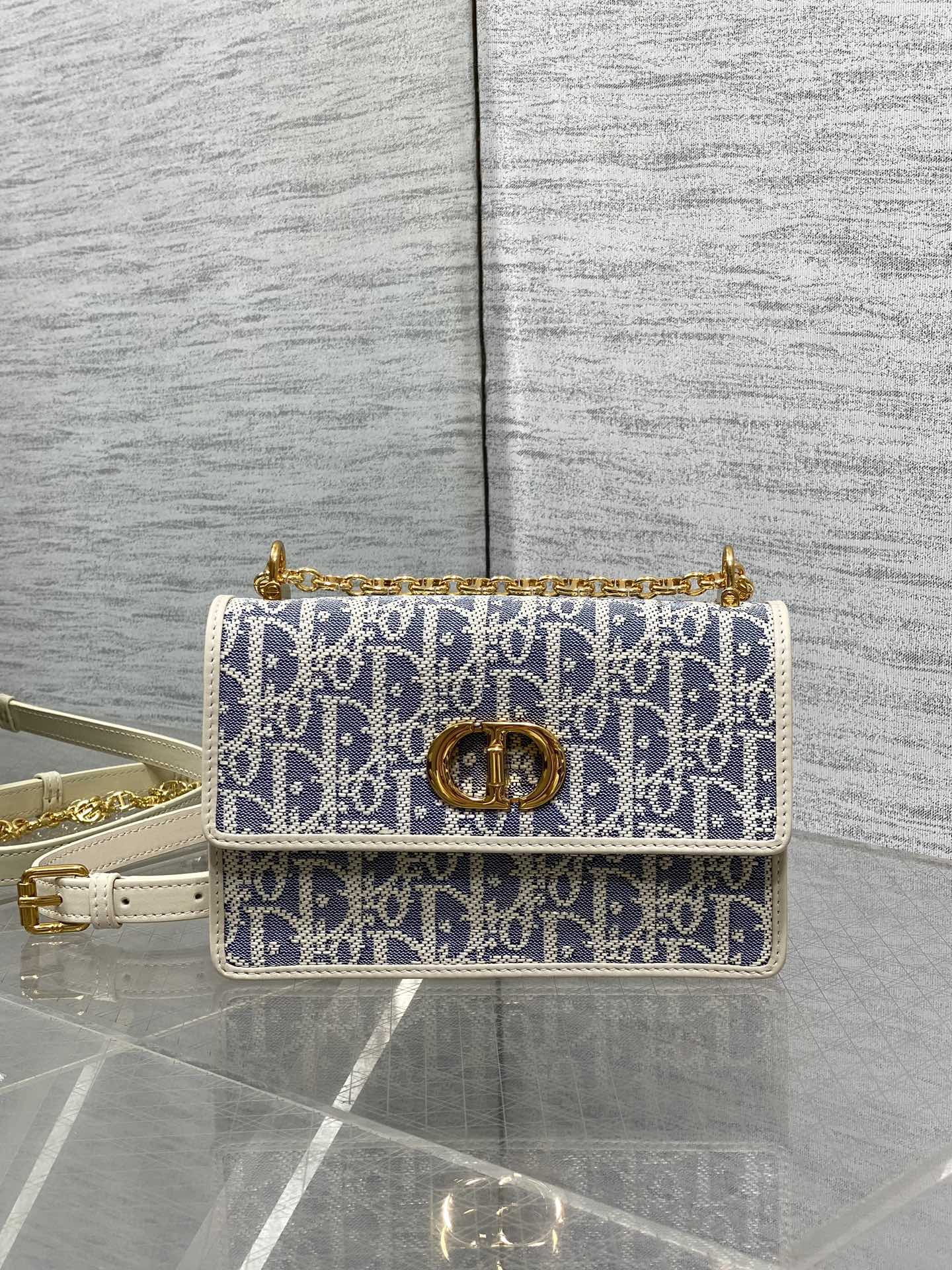 Dior Mini Miss Caro Bag Blue Dior Oblique Jacquard with Gold Hardware