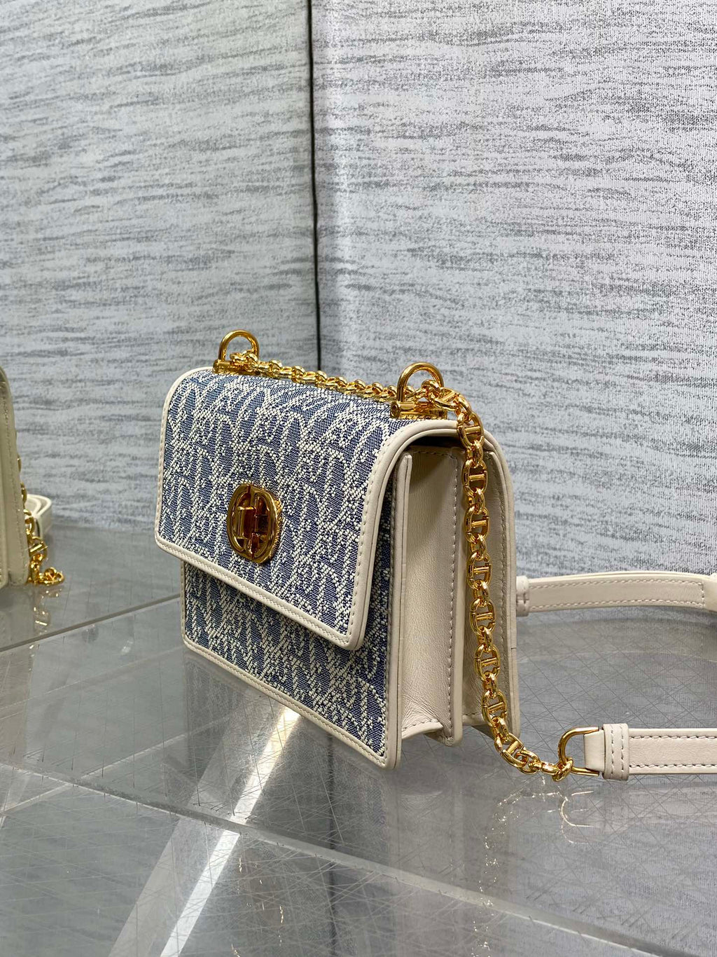 Dior Mini Miss Caro Bag Blue Dior Oblique Jacquard with Gold Hardware