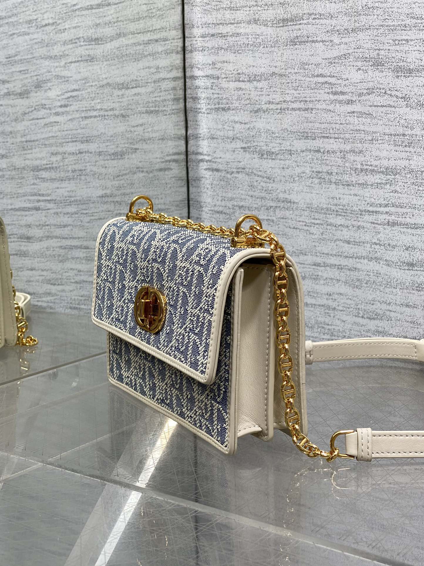 Dior Mini Miss Caro Bag Blue Dior Oblique Jacquard with Gold Hardware