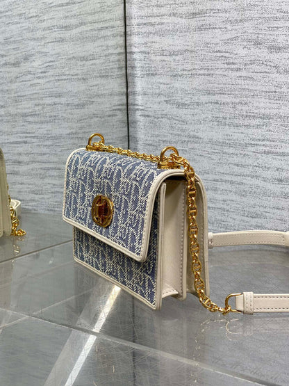 Dior Mini Miss Caro Bag Blue Dior Oblique Jacquard with Gold Hardware