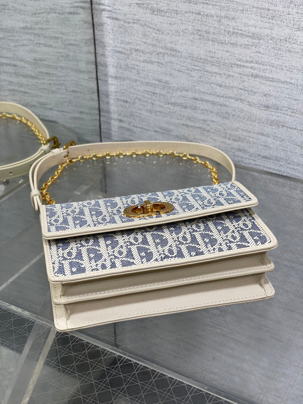 Dior Mini Miss Caro Bag Blue Dior Oblique Jacquard with Gold Hardware