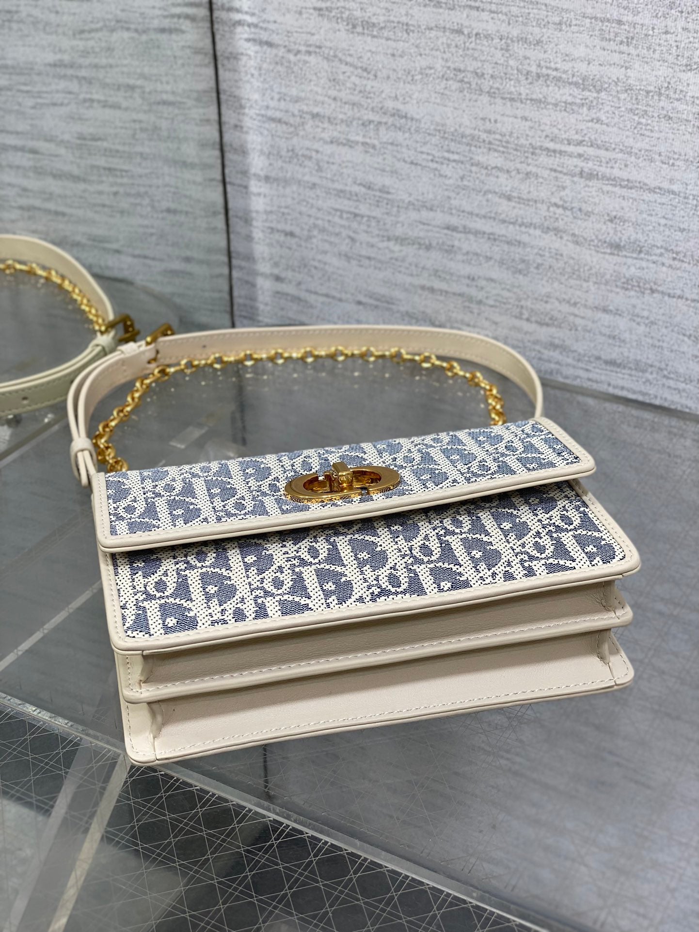 Dior Mini Miss Caro Bag Blue Dior Oblique Jacquard with Gold Hardware