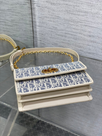 Dior Mini Miss Caro Bag Blue Dior Oblique Jacquard with Gold Hardware