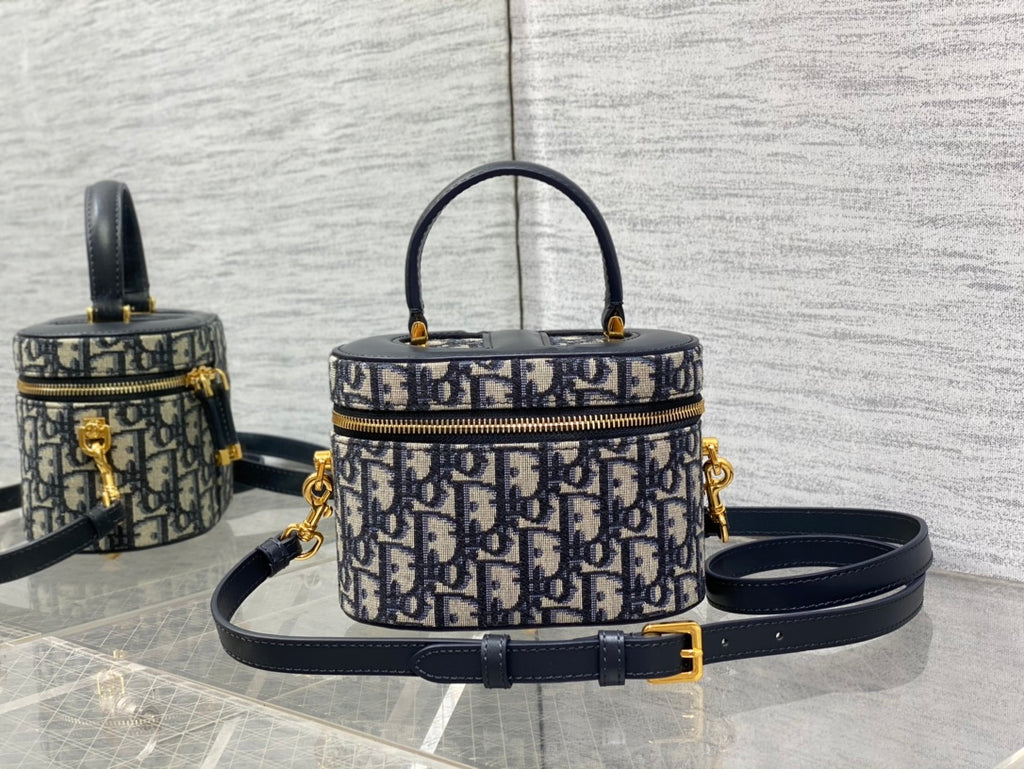 Dior Small Signature Vanity Case Blue Dior Oblique Jacquard with Gold Hardware