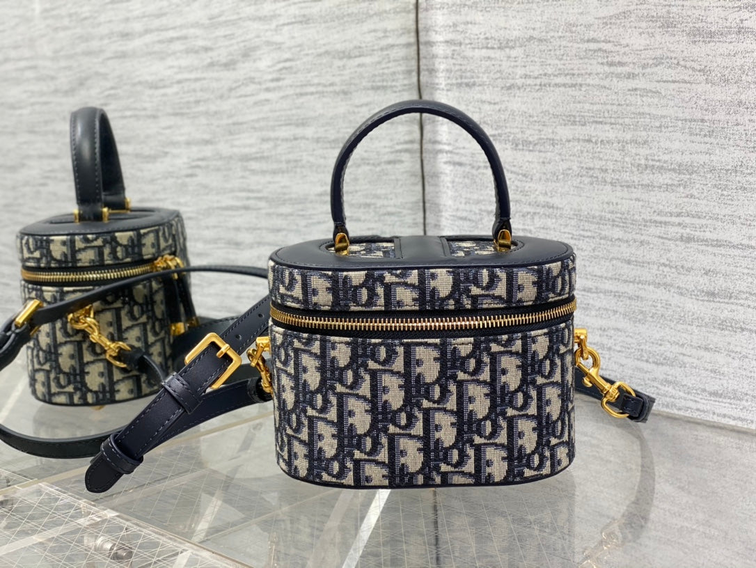 Dior Small Signature Vanity Case Blue Dior Oblique Jacquard with Gold Hardware