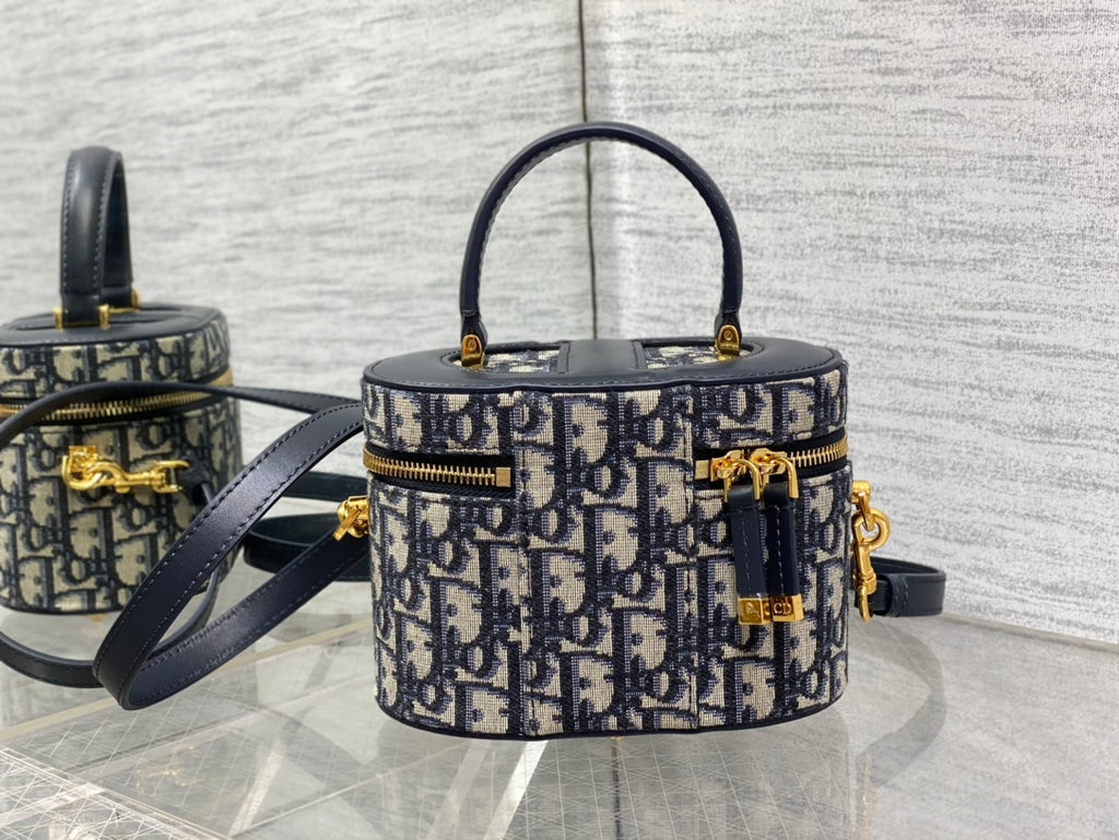 Dior Small Signature Vanity Case Blue Dior Oblique Jacquard with Gold Hardware
