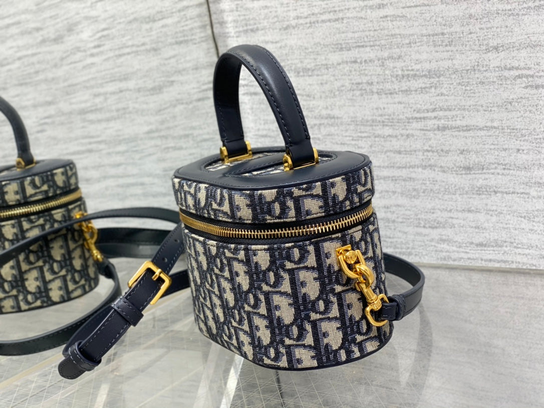 Dior Small Signature Vanity Case Blue Dior Oblique Jacquard with Gold Hardware