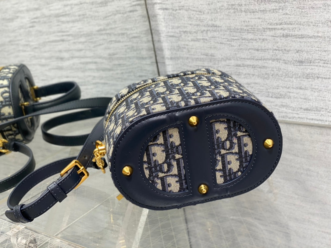 Dior Small Signature Vanity Case Blue Dior Oblique Jacquard with Gold Hardware