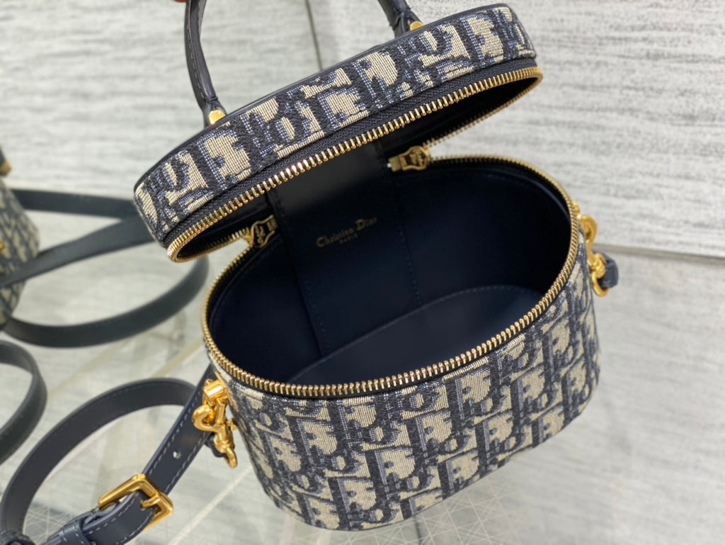 Dior Small Signature Vanity Case Blue Dior Oblique Jacquard with Gold Hardware