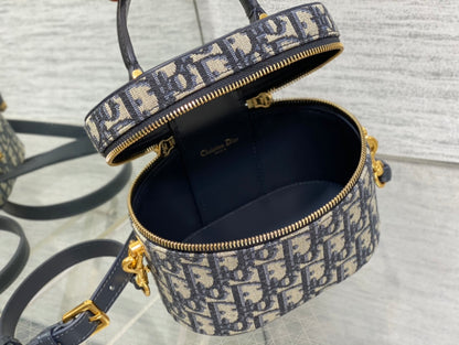 Dior Small Signature Vanity Case Blue Dior Oblique Jacquard with Gold Hardware