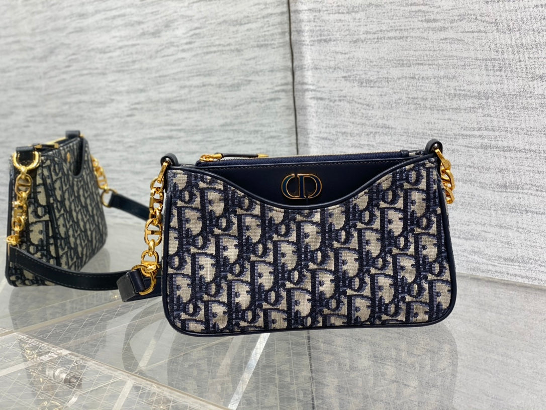 Dior Small Hobo Avenue Bag Blue Dior Oblique Jacquard with Gold Hardware