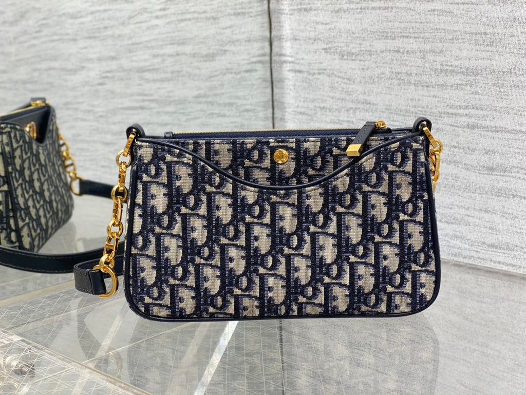 Dior Small Hobo Avenue Bag Blue Dior Oblique Jacquard with Gold Hardware