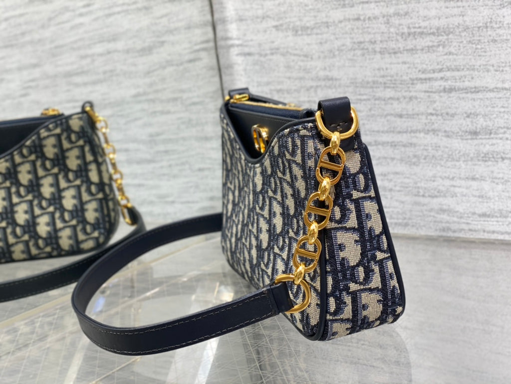 Dior Small Hobo Avenue Bag Blue Dior Oblique Jacquard with Gold Hardware