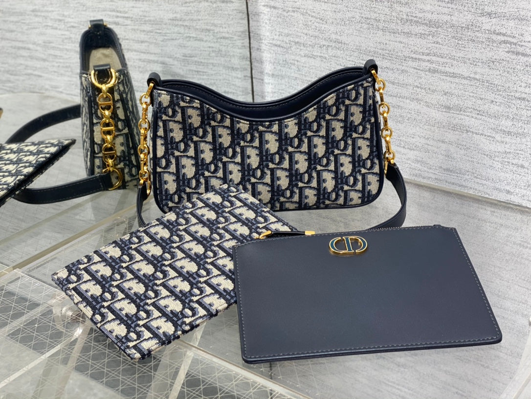 Dior Small Hobo Avenue Bag Blue Dior Oblique Jacquard with Gold Hardware