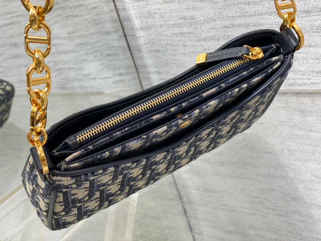 Dior Small Hobo Avenue Bag Blue Dior Oblique Jacquard with Gold Hardware