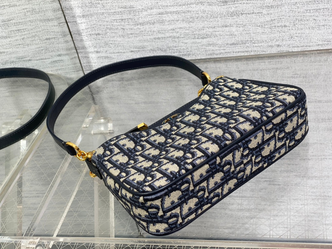 Dior Small Hobo Avenue Bag Blue Dior Oblique Jacquard with Gold Hardware
