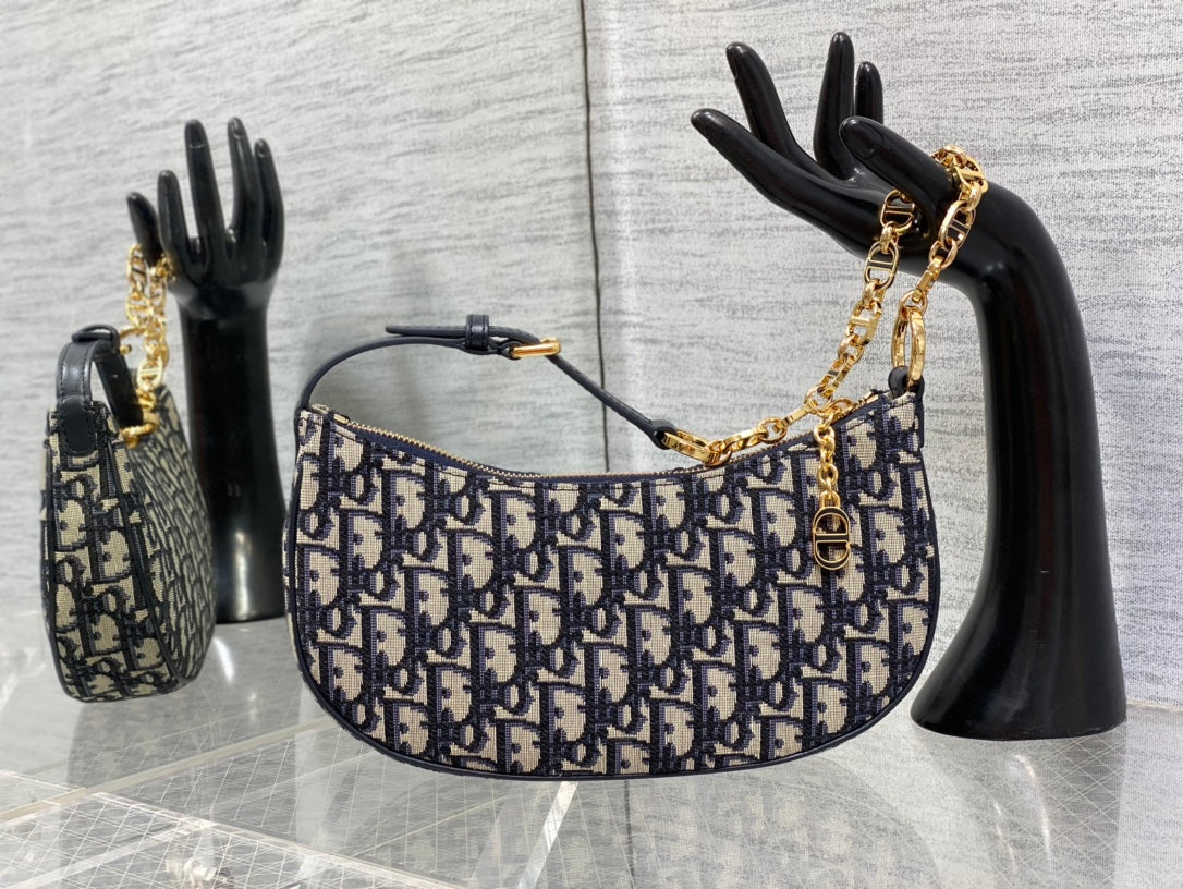 Dior Medium Lounge Hobo Bag Blue Dior Oblique Jacquard with Gold Hardware