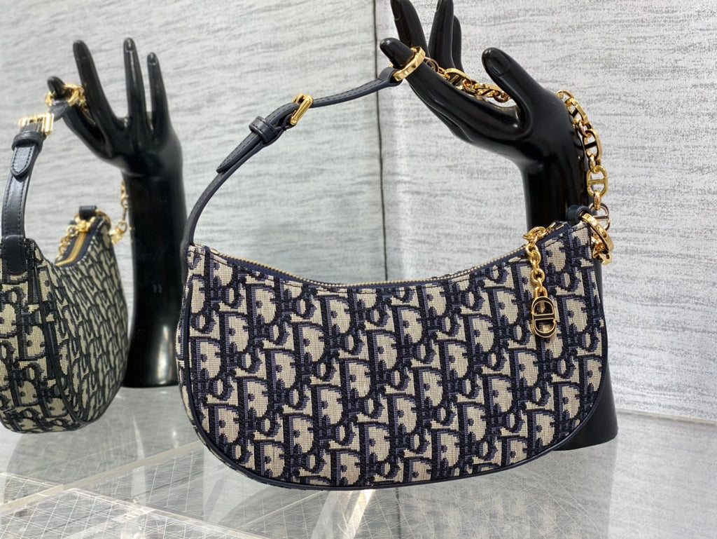 Dior Medium Lounge Hobo Bag Blue Dior Oblique Jacquard with Gold Hardware