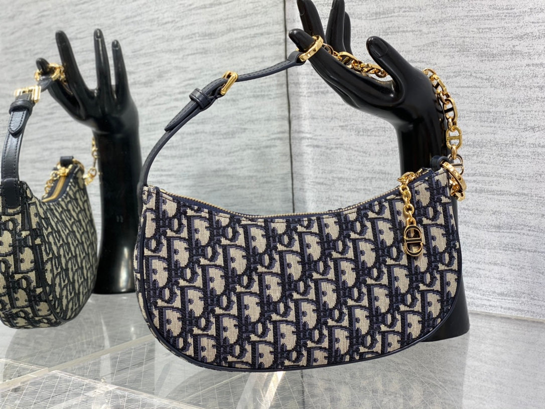 Dior Medium Lounge Hobo Bag Blue Dior Oblique Jacquard with Gold Hardware