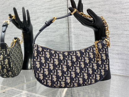 Dior Medium Lounge Hobo Bag Blue Dior Oblique Jacquard with Gold Hardware