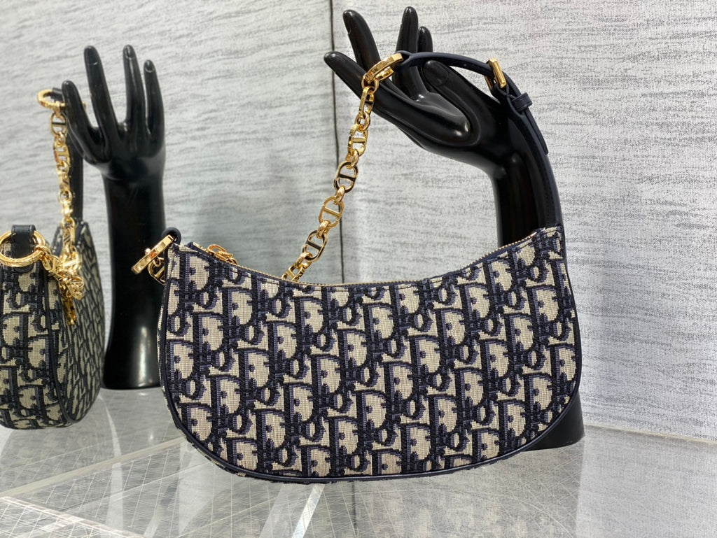 Dior Medium Lounge Hobo Bag Blue Dior Oblique Jacquard with Gold Hardware